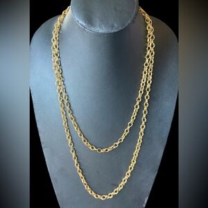 Vintage Crown Trifari 54” Opera Length Gold Tone Double Circle Link Necklace